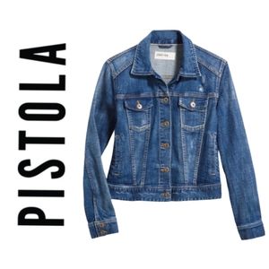 pistola | Boyfriend Style Medium Wash Distressed Trucker Denim Jacket XL